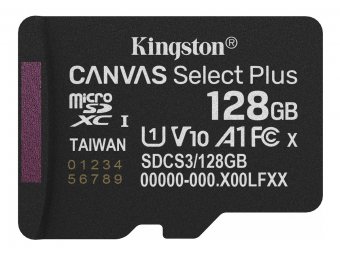 Kingston Canvas Select Plus - Carte mémoire flash - 128 Go - A1 / Video Class V10 / UHS-I U1 / Class10 - microSDXC UHS-I 