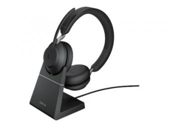 Jabra Evolve2 65 UC Stereo - Micro-casque - sur-oreille - Bluetooth - sans fil - USB-A - isolation acoustique - noir - avec support de chargement 