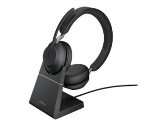 Jabra Evolve2 65 MS Stereo - Micro-casque - sur-oreille - Bluetooth - sans fil - USB-C - isolation acoustique - noir - avec support de chargement - Certifié pour Microsoft Teams 