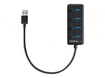 StarTech.com Hub USB 3.0 à 4 ports avec interrupteurs marche/arrêt pour chaque port USB - Multiprise USB 3.0 vers 4x USB-A (HB30A4AIB) - Concentrateur (hub) - 4 x USB 3.1 Gen 1 - de bureau - pour P/N: HB30C4AIB 
