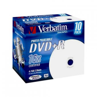 Verbatim datalifeplus - 10 x dvd+r 4.7 go 16x - surface imprimable par jet d`encre - boîtier cd - support de stockage 