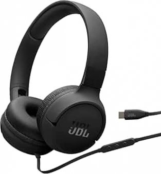 JBL Tune 520 C, Casque Filaire Supra-auriculaire Confortable avec Micro, Son JBL Pure Bass, préréglages EQ, connectivité USB-C, Design Pliable et câble Anti-n?uds, Noir 