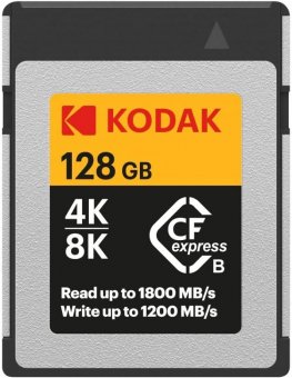 Kodak Carte Cfexpress 128 Go, Type B, Jusqu'à 1800 Mo/s en Lecture et 1200 Mo/s en écriture, Carte mémoire 128 Go 