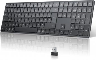 TECURS Clavier sans Fil Bluetooth Clavier AZERTY USB 2.4G Wireless Keyboard avec 3 Canaux Bluetooth, USB-C, Ultra-Mince, pour Tablette, Ordinateur, Apple MacOS, Linux, iOS, Android, PC 