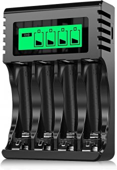 POWEROWL 4 Slots Chargeur Piles Rechargeable Charge Rapide pour AA AAA Rechargeable avec Port USB 