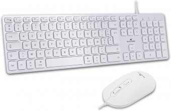 Bluestork - Ensemble Clavier Souris Mac Filaire Blanc - Clavier Apple AZERTY FR Silencieux & Souris 2400 DPI - Design Ultra-Slim - Touches Ciseaux - USB-A & USB-C 