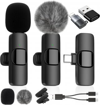 Micro Cravate sans Fil pour iPhone/iPad/Téléphone Android/Ordinateur Portable, IUMAKEVP Plug-Play Microphone à Clipser Revers avec Réduction du Bruit 