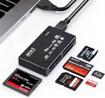 Lecteur de Cartes Mémoire USB 2.0 6 en 1, Adaptateur Carte SD USB Tout-en-Un pour CF, TF, SDHC, MiniSD, Lecteur Multiple Cartes avec Vitesse de Transfert Jusqu'à 480 Mbps 
