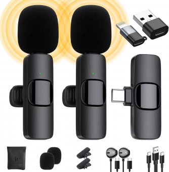 Micro Cravate sans Fil pour iPhone/iPad/Téléphone Android/Ordinateur Portable, IUMAKEVP Plug-Play Microphone à Clipser Revers avec Réduction du Bruit 