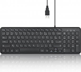 Perixx PERIBOARD-213U, Clavier Compacte Silencieux Filiare ? Clavier Chiclet avec Touches Ciseaux Silencieuses et Touches Multimédia 