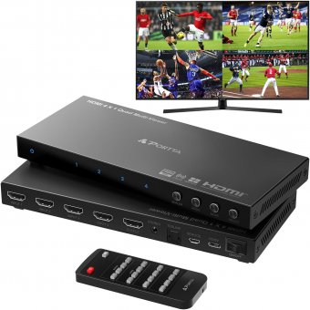 Commutateur HDMI Multiviewer 4x1 avec PIP, Portta Quad Multi Viewer Commutateur sans Couture 4 en 1 avec Toslink, Sortie Audio 3,5 mm Prise en Charge 1080p 60 Hz 