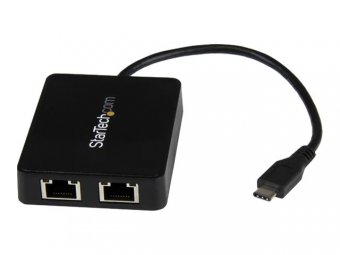 Dual USB-C to GbE Adapter w/USB port 
