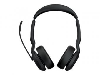Jabra Evolve2 55 MS Stereo - Micro-casque - sur-oreille - Bluetooth - sans fil - Suppresseur de bruit actif - USB-C - noir - avec support de chargement - Optimisé pour Microsoft Teams 