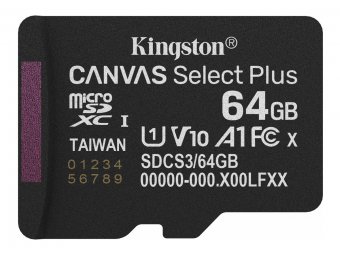 Kingston Canvas Select Plus - Carte mémoire flash - 64 Go - A1 / Video Class V10 / UHS-I U1 / Class10 - microSDXC UHS-I 