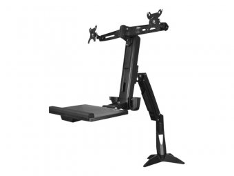 StarTech.com Support de bureau debout pour deux écrans à fixation VESA jusqu'à 24" - Bras articulé pour double moniteur, clavier et souris - Kit de montage (fixation par pince pour bureau, base plate, colonne, plaque passe-câble, tiroir à clavier, base, b 