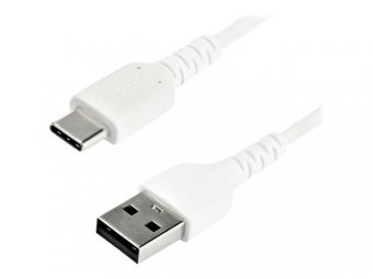 StarTech.com Câble de Chargement 2m USB A vers USB C - Cordon USB 2.0 vers USB-C à Charge/Synchronisation Rapides - Gaine TPE en Fibre Aramide M/M 3A Blanc - Samsung S10/iPad Pro/Pixel (RUSB2AC2MW) - Câble USB - USB (M) droit pour 24 pin USB-C (M) droit - 