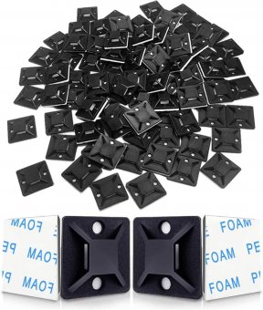 Hipeqia 120 Pièces Embases Adhesive pour Attache de Cable Noir , 38mm x 38mm, Support de Serre Câble Plastique 