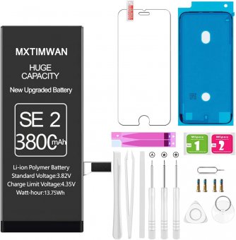 Batterie Compatible avec iPhone SE 2020, 3800mAh avec Outils Complets, Panneau en Verre Trempé 