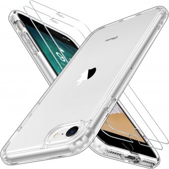 Coque Compatible avec iPhone SE 2022/2020/7/8 Transparente avec 2 Verre Trempé 