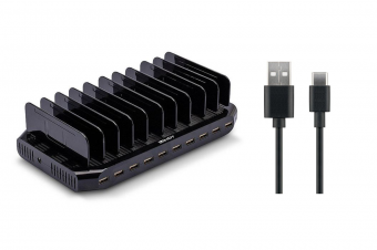 Bundle Lindy Station de Charge USB 10 Ports + 10  MicroConnect USB3.1 C - USB2.0 0.5M 