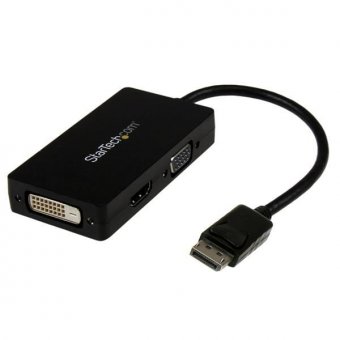 StarTech.com Adaptateur de voyage DisplayPort vers VGA / DVI / HDMI - Convertisseur vidéo DP 3-en-1 - 1920x1200 / 1080p - Noir - Adaptateur vidéo - DisplayPort mâle pour HD-15 (VGA), DVI-D, HDMI femelle - 26.6 m - noir - actif, support 1920 x 1200 (WUXGA) 