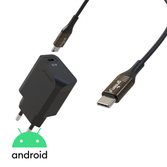 GREEN E CHARGEUR SECTEUR 20W - MOBILE - USB-C / USB-C (avec câble et chargeur secteur se dissociant) 