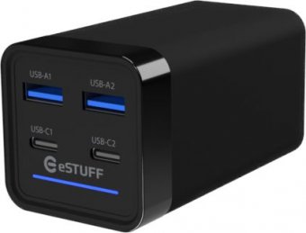 eSTUFF Chargeur multi-port PD GaN 65W - 2 ports USB-C + 2 ports USB-A 