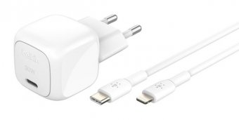 Belkin BOOST CHARGE adaptateur secteur - compact - 24 pin USB-C - 30 Watt - avec Câble USB-C vers Lightning (1m) 