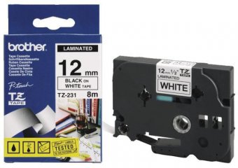 Brother Genuine Brother TZe-231 Labelling Tape Cassette – Black on White, 12mm wide 