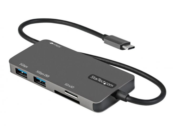 StarTech.com Adaptateur Multiport USB-C - USB Type C vers HDMI 4K, Alimentation 100W Passthrough, SD/MicroSD, Hub USB 3 Ports USB 3.0 - Mini Dock USB-C - Câble Intégré 30cm (DKT30CHSDPD) - Station d'accueil - USB-C / Thunderbolt 3 - HDMI 