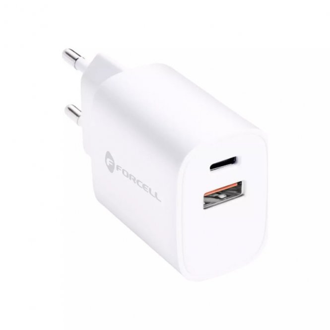Forcell - Adaptateur Secteur 2 Ports (Port Type A et Type C, 30W, Blanc) Emballage Original 