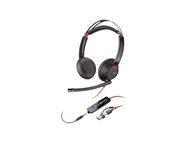 HP Blackwire 5220 Stereo USB-C Headset +3.5mm Plug +USB-C/A Adapter 
