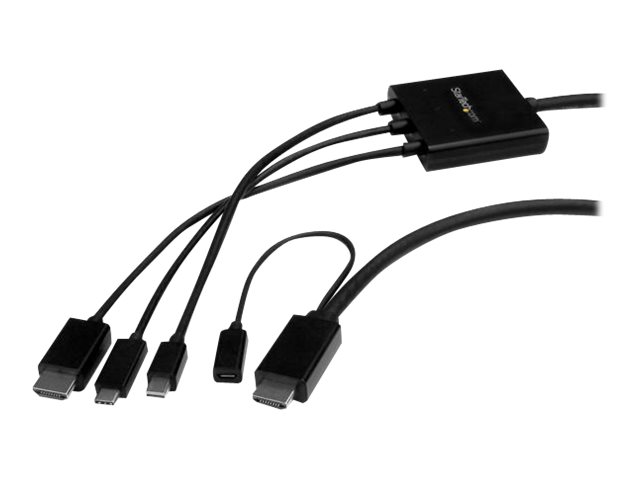 StarTech.com Câble adaptateur USB-C, HDMI ou Mini DisplayPort vers HDMI de 2 m - Convertisseur 3-en-1 USB Type-C HDMI Mini DP vers HDMI - Câble adaptateur - HDMI, Mini DisplayPort, 24 pin USB-C mâle pour HDMI, Micro-USB de type B (alimentation uniquement) 