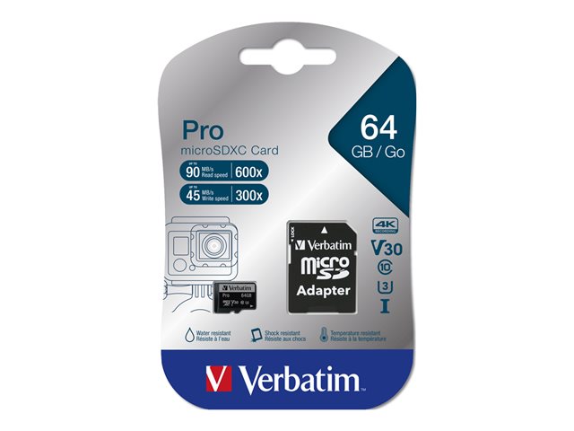 Verbatim PRO - carte mémoire flash - 64 Go - microSDXC UHS-I