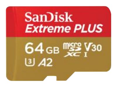 SanDisk Extreme PLUS - Carte mémoire flash (adaptateur microSDXC vers SD inclus(e)) - 64 Go - A2 / Video Class V30 / UHS-I U3 / Class10 - microSDXC UHS-I 