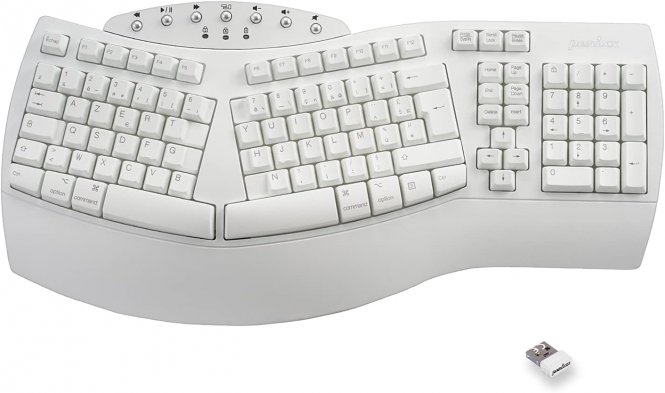 perixx PERIBOARD-612W, Grand Clavier Ergonomique sans Fil, Connexion 2.4Ghz et Bluetooth 4.0 pour Windows et Mac – Blanc, AZERTY