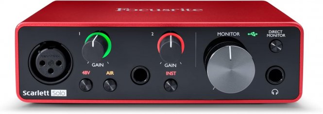 Focusrite Interface audio USB Scarlett Solo de 3e génération, pour les guitaristes, chanteurs(ses) et réalisateurs(trices), accompagnée de tous les logiciels 