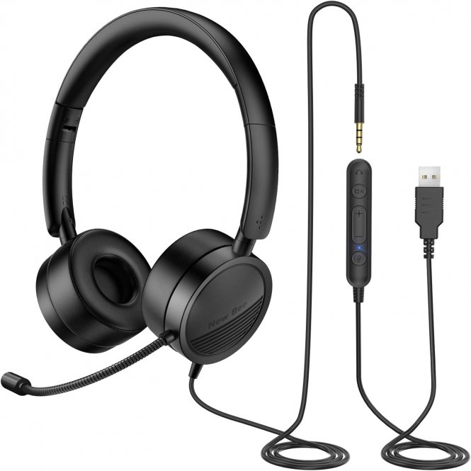 New bee Casque PC Casque Micro Filaire USB/3.5mm Oreillette Professionnelle Confortable Casque Gamer 