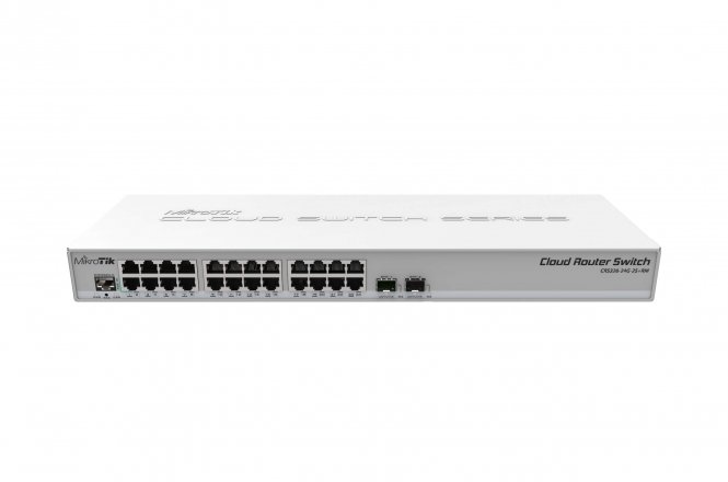 MikroTik 24x 10/100/1000 RJ-45, 2x SFP+, 800 MHz, 512 MB, 440 x 144 x 44 mm, RouterOS/SwOS 