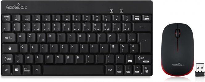 Perixx PERIDUO-712 Mini Clavier et Souris sans Fil avec récepteur Nano 2,4 GHz Noir Léger et Petit 