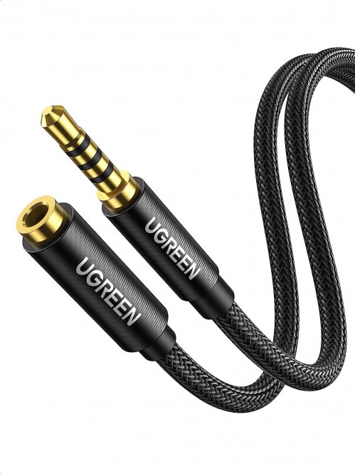 UGREEN Rallonge Jack Audio 3.5 mm 4 Pôles TRRS en Nylon Tressé Jack Audio Mâle vers Femelle Fonction Micro Câble Extension Audio Stéréo Compatible avec Écouteurs Casque Switch Manette PS5 PC (3M) 