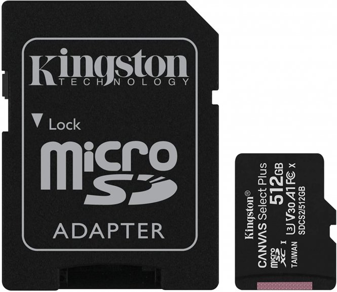 Kingston Canvas Select Plus - Carte mémoire flash (adaptateur microSDXC vers SD inclus(e)) - 512 Go - A1 / Video Class V30 / UHS Class 3 / Class10 - microSDXC UHS-I 