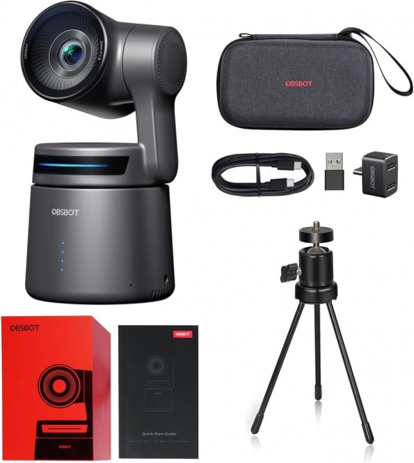 OBSBOT Tail Air Combo avec Tripod, Tail Air 4K NDI PTZ Webcam, Suivi Automatique AI, Double Micro Antibruit, Application Intelligente, Gestes, Webcam 
