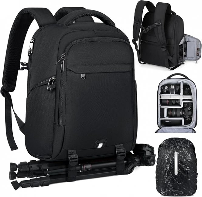RAINSMORE Sac a Dos Photographe Sacoche Appareil Photo Professionnel Compartiment Ordinateur 14 Pouces Housse Pluie Sac Photo Reflex Numérique Compatible Canon Sony Noir - disponible 15 jours 