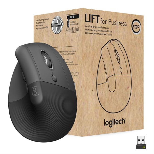 Logitech Mouse LIFT (RIGHT) WL Vertical Ergonomic for Busi. graphite BT fÃ¼r RechtshÃ¤nder, 6 Tasten 