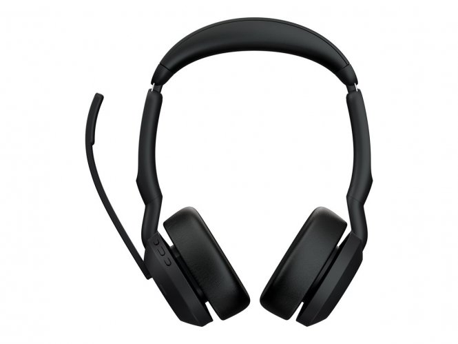 Jabra Evolve2 55 MS Stereo - Micro-casque - sur-oreille - Bluetooth - sans fil - Suppresseur de bruit actif - USB-A - noir - avec support de chargement - certifié Zoom, Cisco Webex Certified, Optimisé pour Microsoft Teams, Certifié Alcatel-Lucent, Certifi
