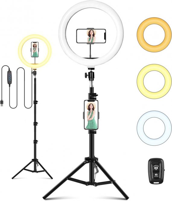 LED Ring Light avec Trépied, Anneau Lumineux 10", Selfie Ring Light avec Télécommande Wireless 