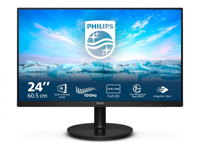 Philips V-line 241V8LAB - Écran LED - 24" (23.8" visualisable) - 1920 x 1080 Full HD (1080p) @ 100 Hz - VA - 250 cd/m² - 4000:1 - 4 ms - HDMI, VGA - haut-parleurs - noir texturé 