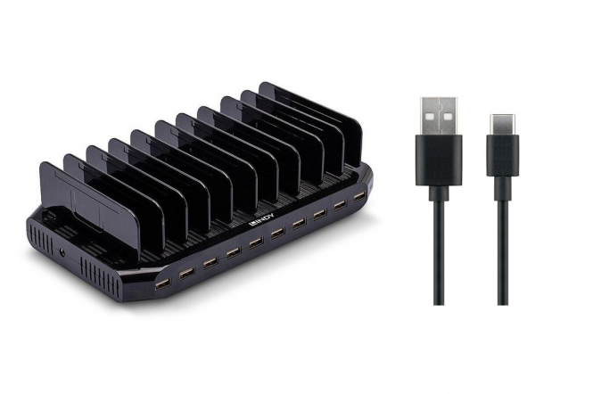 Bundle Lindy Station de Charge USB 10 Ports + 10  MicroConnect USB3.1 C - USB2.0 0.5M 