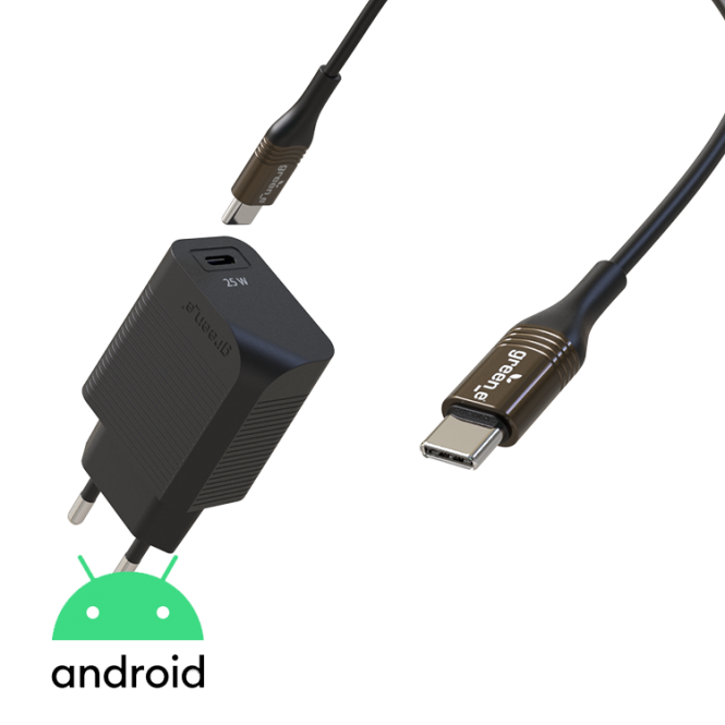 GREEN E CHARGEUR SECTEUR 20W - MOBILE - USB-C / USB-C (avec câble et chargeur secteur se dissociant) 